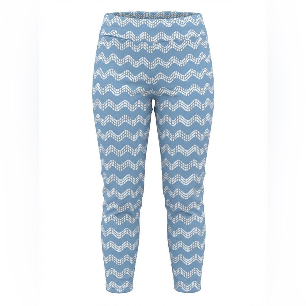 J MCLAUGHLIN WOMENS STRETCH PANTS SIZE M LIGHT BLUE WITH WHITE DESIGN